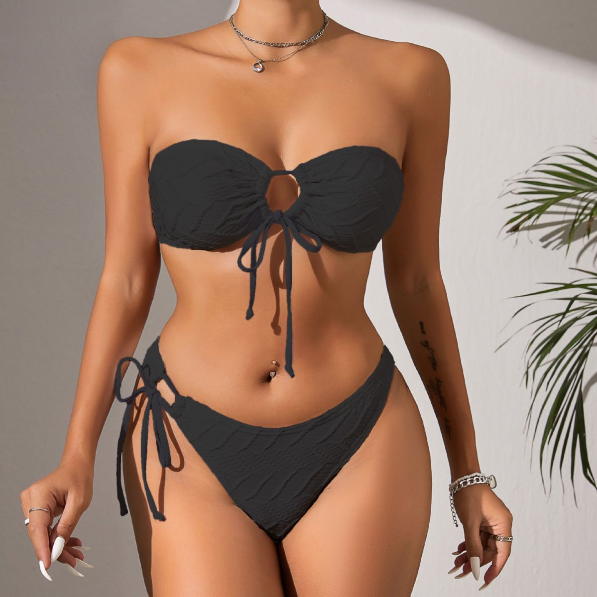 Special Fabric Bikini Swimsuit Solid Color Sexy Tube Top Split Swimsuit High Elastic Swimsuit